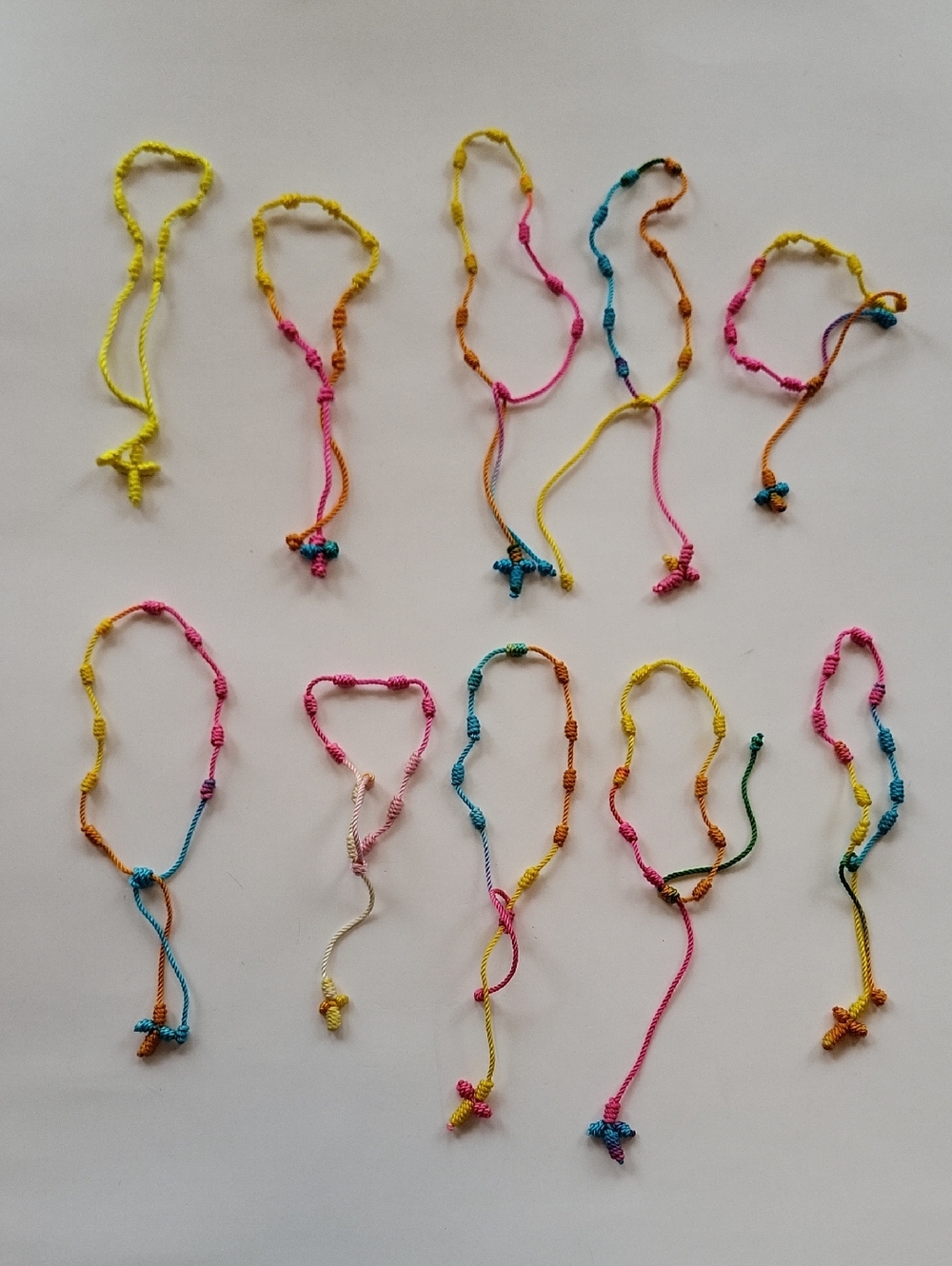 Knotted Cord Rosary Cross Prayer Bracelets Lot of 10